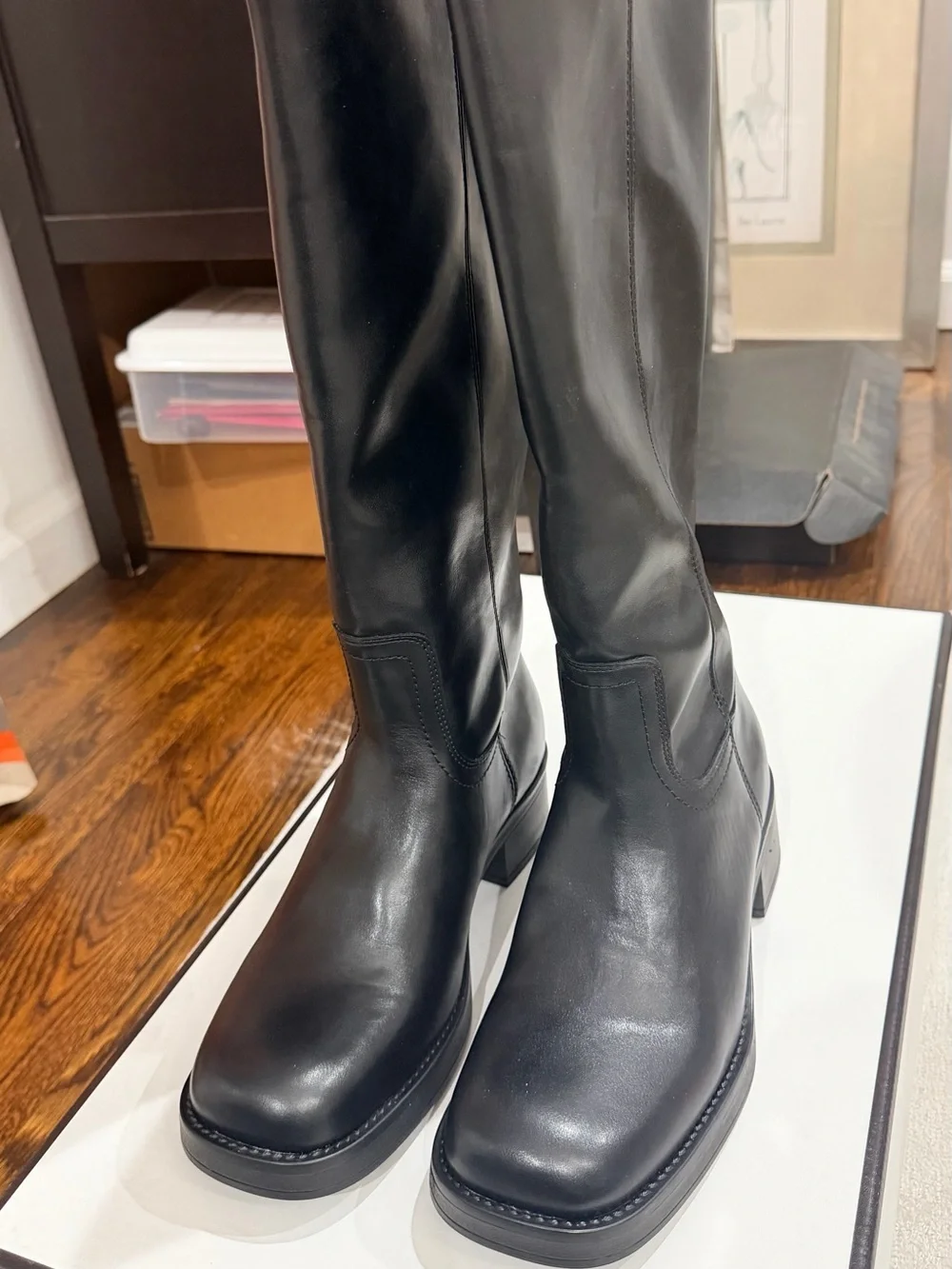 Black Leather Knee-High Boots -  Steve Madden Mullens Never Worn